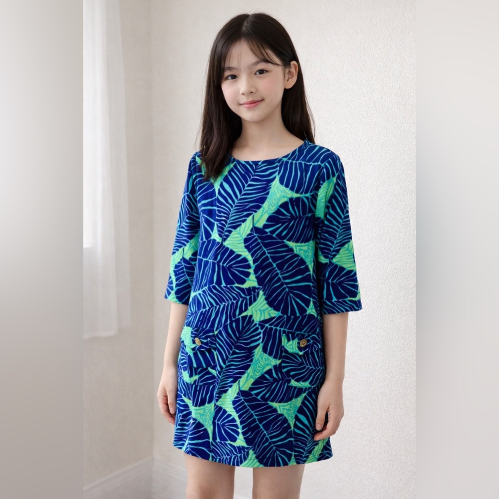 EUC Lilly Pulitzer Green Under the Palms Girls Sz 6-7